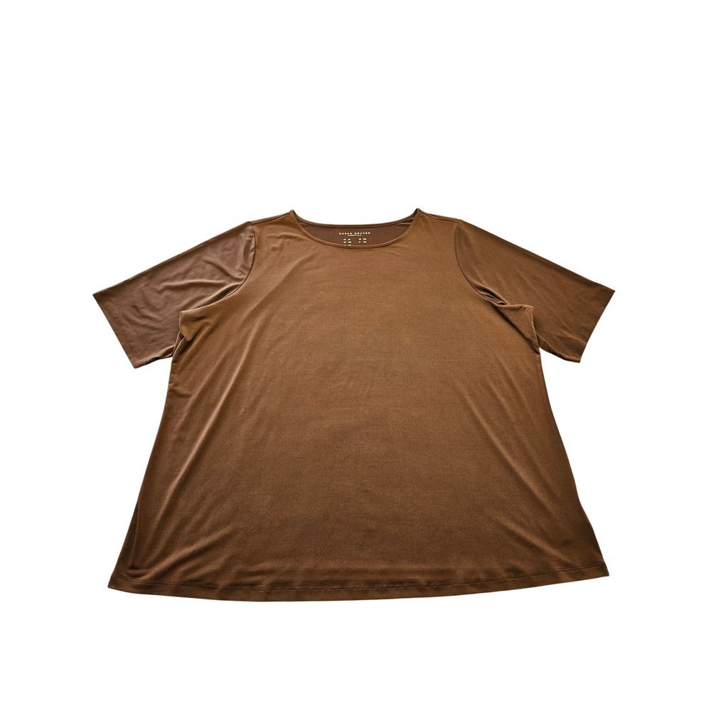 Susan Graver Essentials Brown Liquid Knit Short Sleeve Top Womens 2X Plus Size